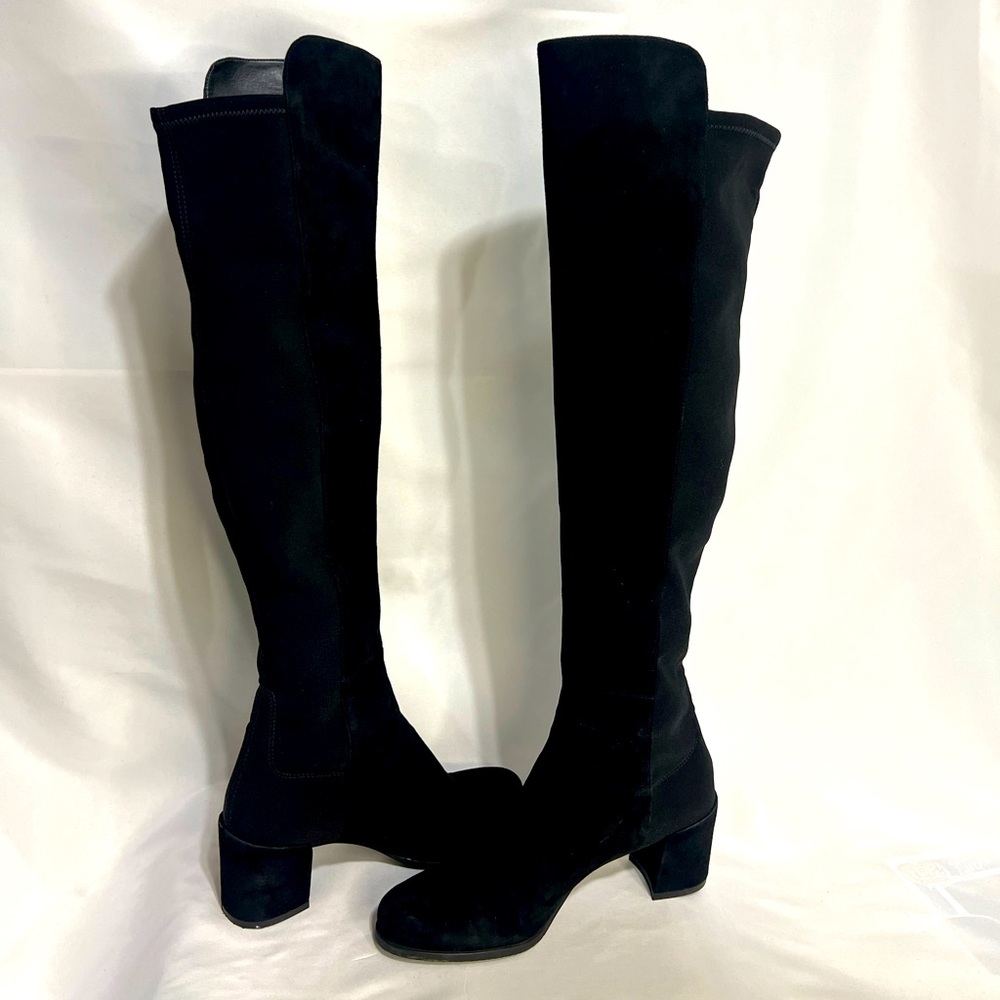 Stuart Weitzman Black Suede & Microstretch Over The Knee Boots Block Heel Size 7